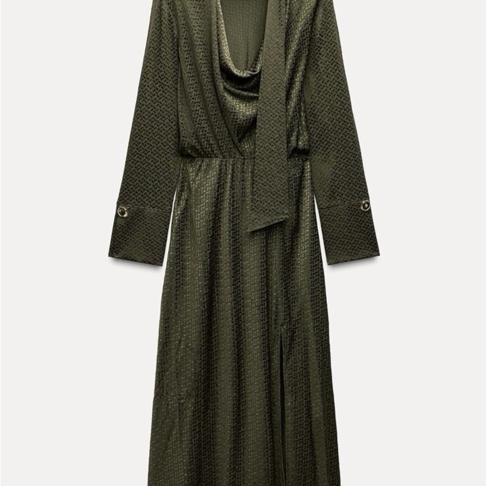 Zara Green Bishop Sleeve Cowl Neck Gown